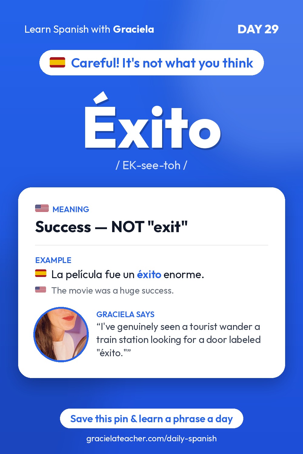 Éxito — Success — NOT "exit"