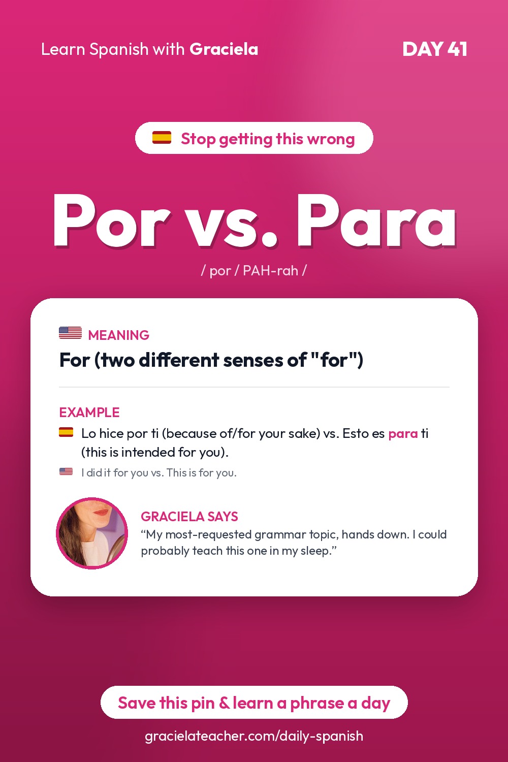 Por vs. Para — For (two different senses of "for")