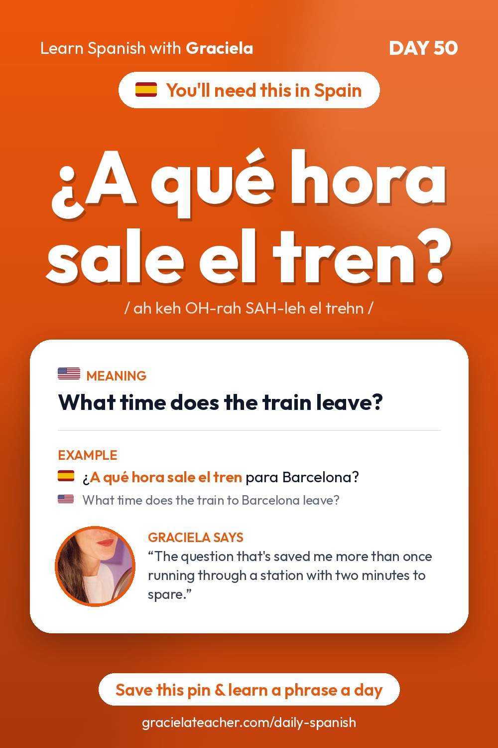 ¿A qué hora sale el tren? — What time does the train leave?